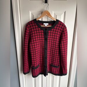 The Tog Shop Womens Red Black Houndstooth Button Cardigan Sweater Size Large